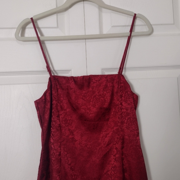Lulus Kali Floral Satin Ruffle Mini Slip Dress Burgundy Red Size S - Picture 4 of 13